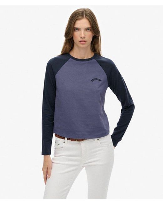 Superdry Blue Essential Logo Long Sleeve Baseball Top