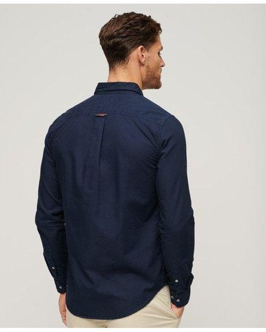 Superdry Blue Classic Overdyed Organic Cotton Long Sleeve Shirt for men