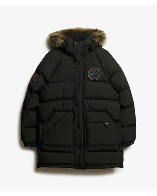 Superdry Black Everest Long Baffled Parka Jacket for men