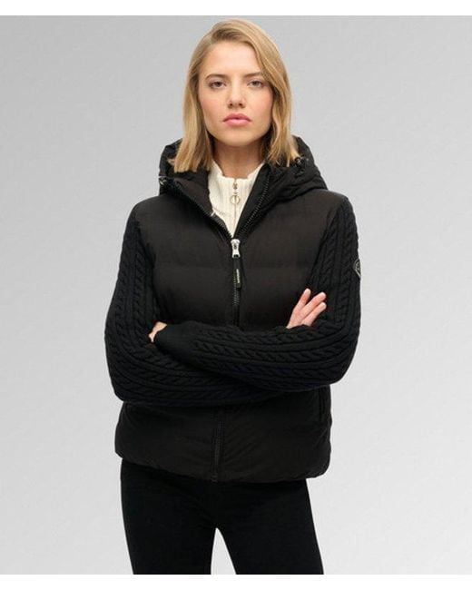 Superdry Black & Co Cable Knit Sleeve Hybrid Jacket