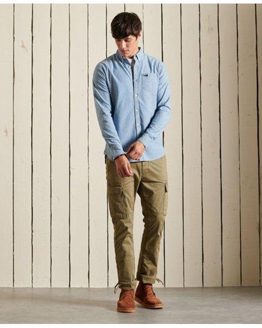 Superdry Blue Organic Cotton Vintage Oxford Shirt Chambray Oxford for men