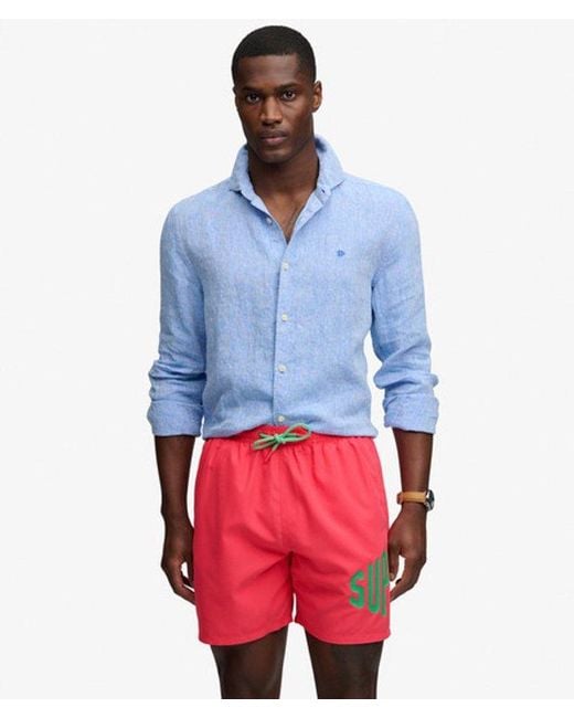 Superdry Red Printed Logo 16-Inch Swim Shorts for men