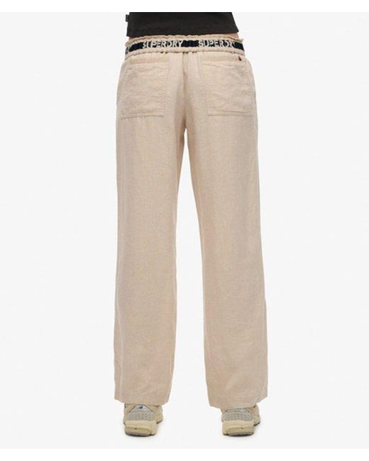 Superdry Linnen Broek Met Trekkoord in het Natural