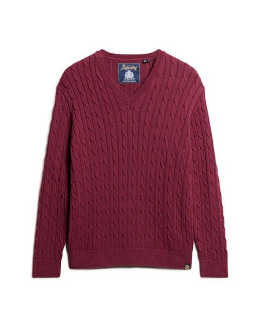 Superdry Red & Co Ladies Lightweight Cable Knit Oversized V Neck Jumper