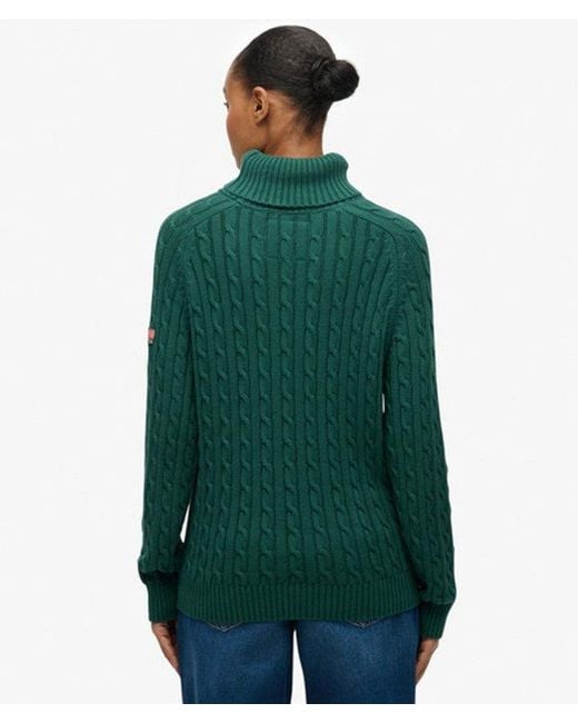 Superdry Green Slouchy Cable Roll Neck Jumper