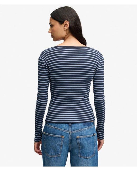 Superdry Blue & Co Athletic Essentials Striped Long Sleeve Top