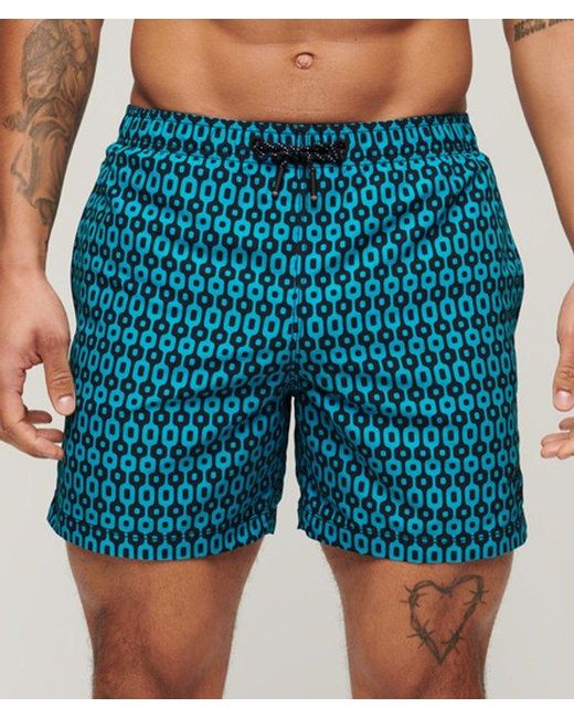 Superdry Blue & Co Printed 15-inch Recycled Swim Shorts for men