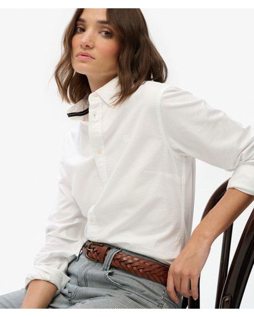 Superdry White Slim Oxford Button Down Long Sleeve Shirt