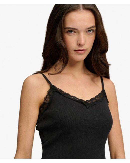 Superdry Black & Co Essential Lace Trim Cropped Cami Top
