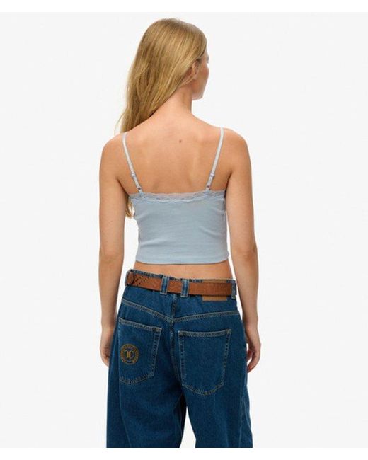 Superdry Blue Essential Lace Trim Cropped Cami Top