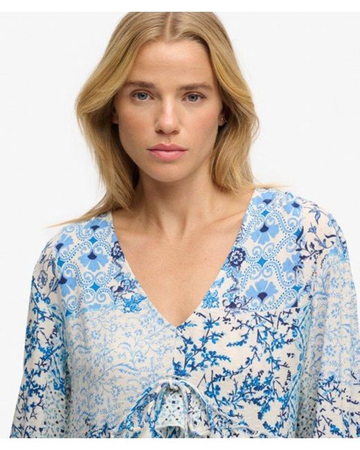 Superdry Blue Woven Tiered Mini Dress - Size: 8