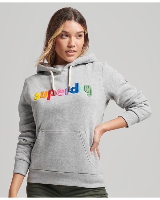 Superdry Core Logo Rainbow Hoodie Grey in Gray | Lyst