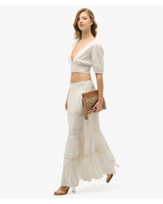 Superdry White & Co Ibiza Lace Mix Maxi Skirt