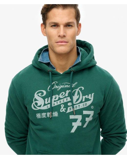 Superdry Green & Co Leather & Boot Co Script Hoodie for men