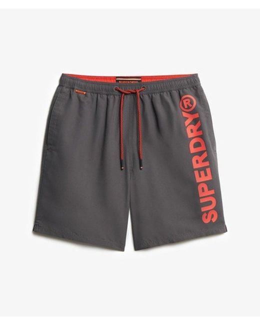 Superdry Brown Sport Graphic 17-inch Swim Shorts for men