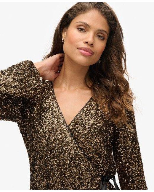 Mini-robe portefeuille à sequins Superdry en coloris Brown