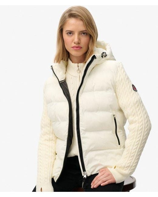 Superdry Natural Cable Knit Sleeve Hybrid Jacket