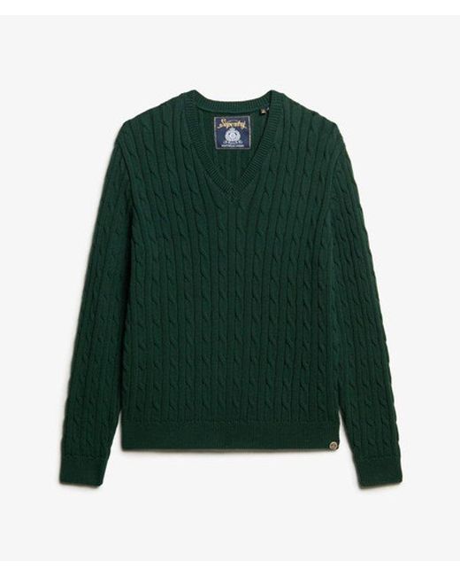 Superdry Green & Co Cable Knit Oversized V Neck Jumper