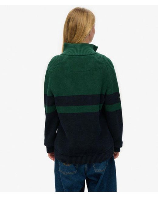 Superdry Green Oversized Cotton Classic Stripe Half-zip Jumper