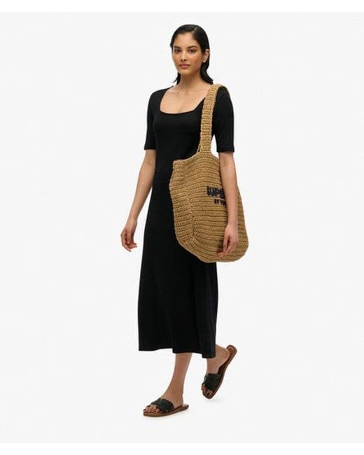 Superdry Black & Co Short Sleeve Square Neck Midi Jersey Dress