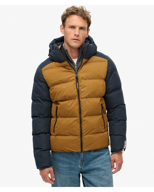 Superdry Blue Color-Block Hooded Puffer Jacket for men
