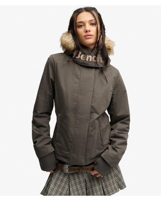Superdry Gray Bench X & Co Bench Faux Fur Hooded Windcheater Jacket