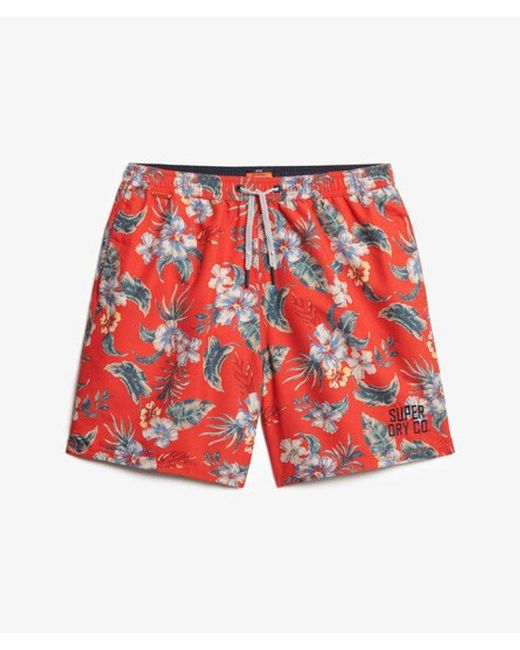 Superdry Red & Co Hawaiian Print 16-inch Swim Shorts for men