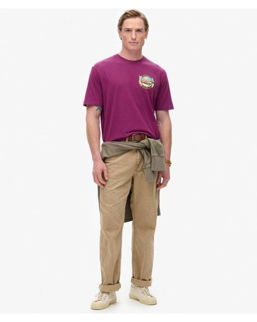 Superdry Purple Travel Postcard Chest Print T-shirt for men
