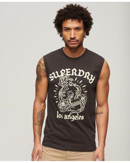 Superdry Black Tattoo Graphic Tank Top for men