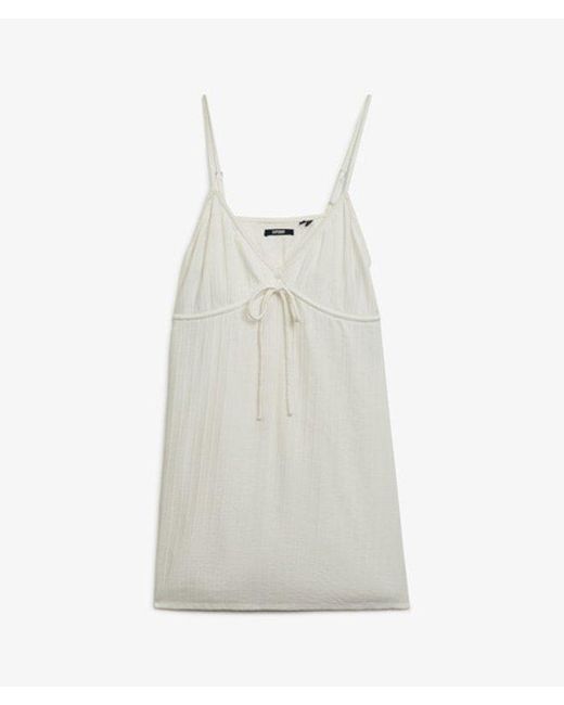 Superdry White Cotton Textured Woven Cami Mini Dress