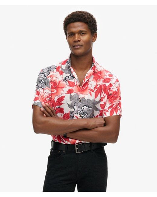 Superdry Red Kimono Print Hawaiian Resort Relaxed Fit Shirt for men