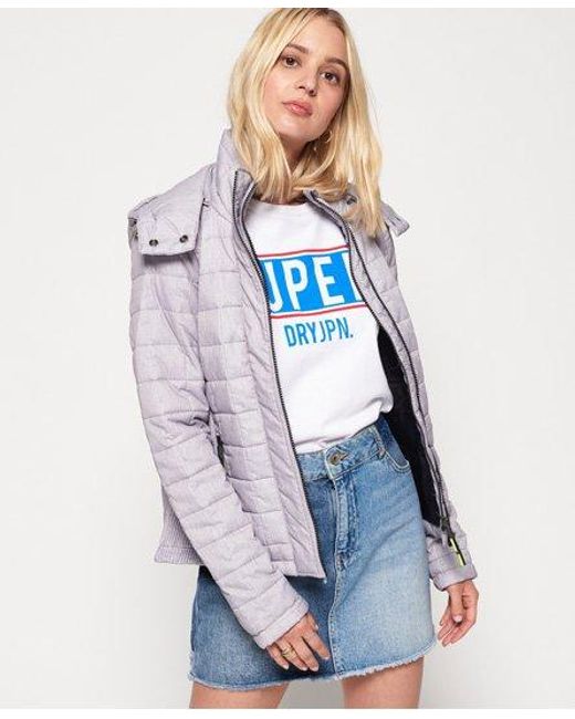 Superdry Blue Hooded Box Quilt Fuji Jacket Cloud Marl