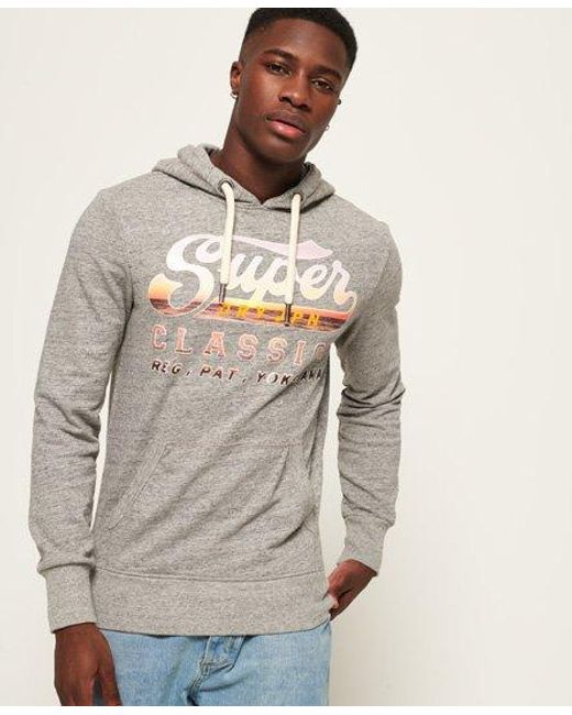 Superdry Gray Classics Lite Weight Hoodie Street Works Grit for men