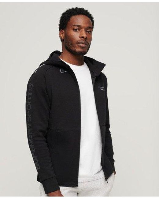 Superdry Black Classic Embroidered Logo Sport Tech Loose Zip Hoodie for men