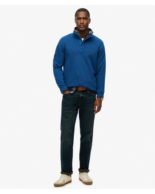 Superdry Blue Cotton Classic Pique Half Zip Sweatshirt for men