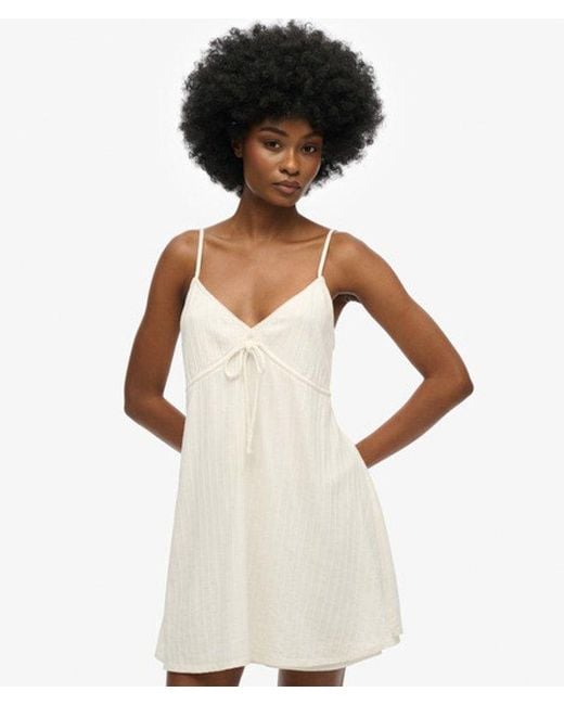 Superdry White Cotton Textured Woven Cami Mini Dress