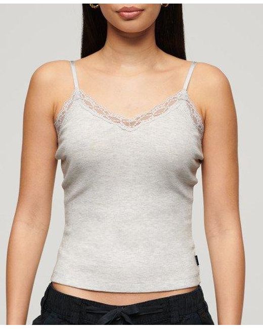 Superdry Gray Athletic Essential Lace Trim Cami Top