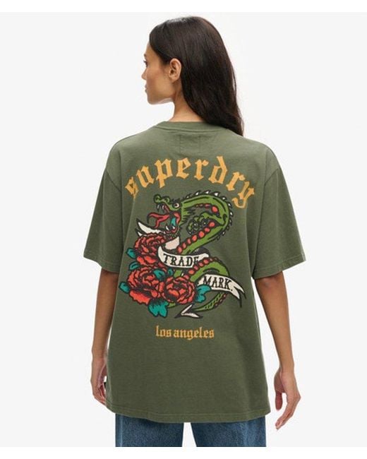 Superdry Green & Co Oversized Tattoo Back Graphic T-shirt