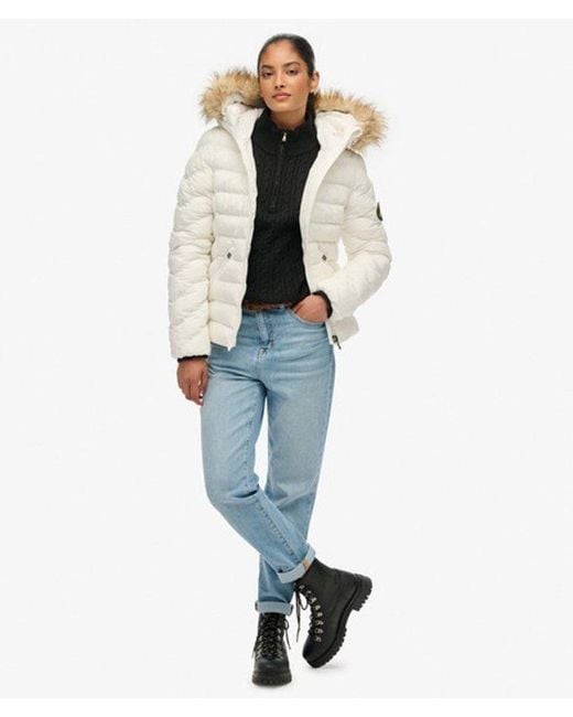 Superdry Fuji Gewatteerde Jas Met Bontkraag in het Natural