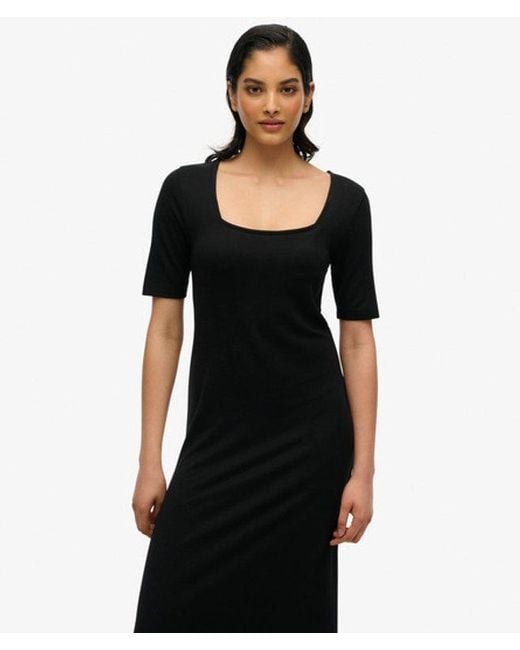 Superdry Black & Co Short Sleeve Square Neck Midi Jersey Dress