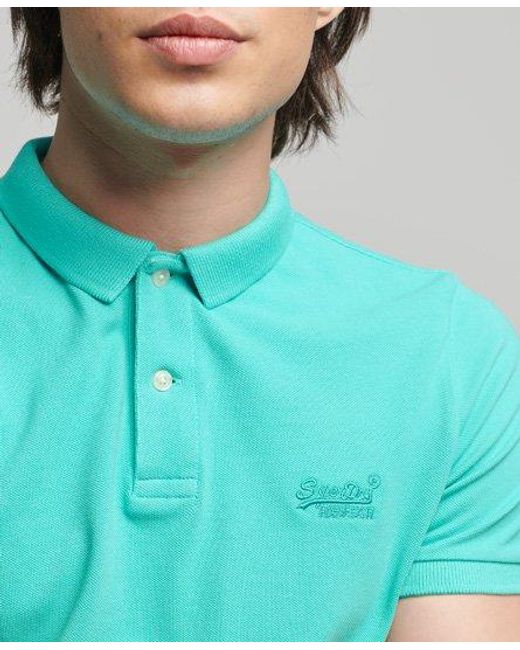 Superdry Blue Organic Cotton Vintage Destroy Polo Shirt Aruba Aqua for men
