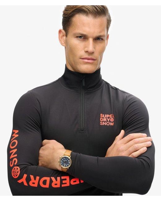 Superdry Black Ski Base Layer Half Zip Top for men