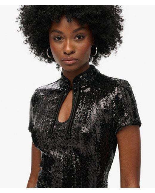 Superdry Black & Co Mandarin Sequin Mini Dress