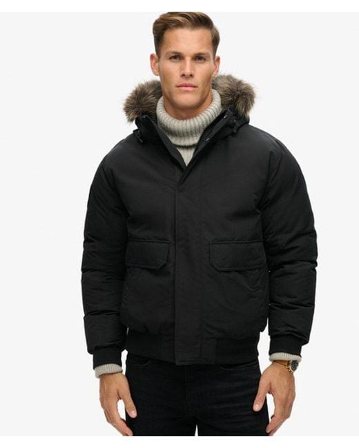 Superdry Black Everest Faux Fur Bomber Jacket for men