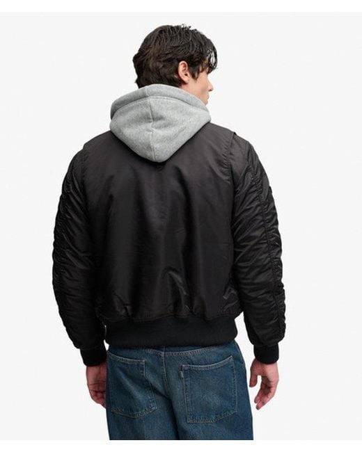 Superdry Black Hooded Ma1 Bomber Jacket for men