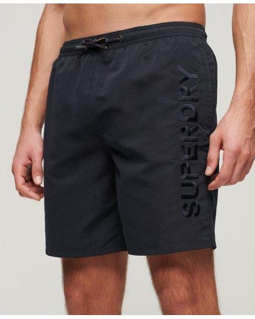 Superdry Black Premium Embroidered 17-inch Swim Shorts for men