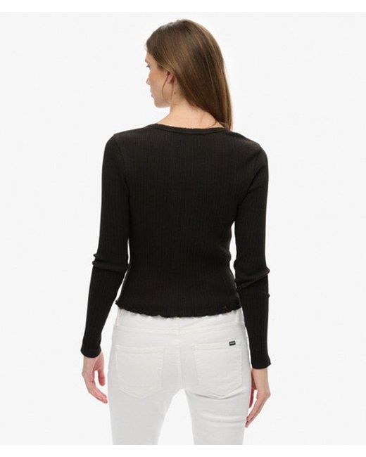 Superdry Black & Co Essential Button Through Long Sleeve Top