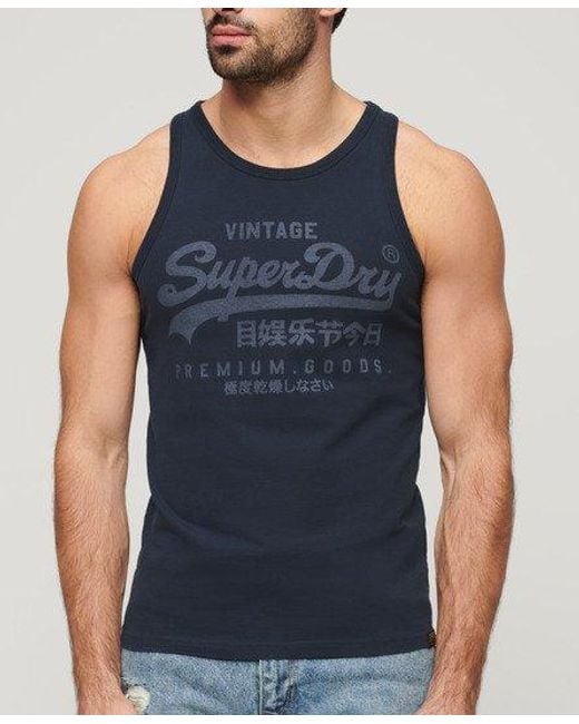 Superdry Blue Classic Vintage Logo Heritage Vest Top for men
