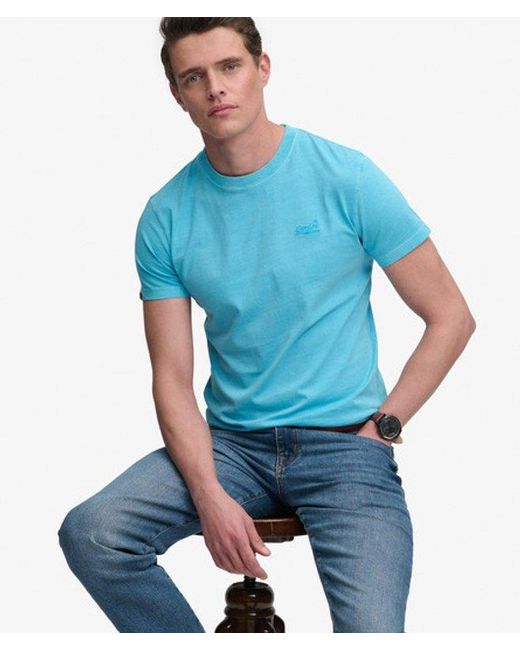 Superdry Blue Essential Logo Embroidered Neon T-Shirt for men
