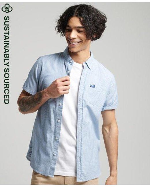 Superdry Blue Organic Cotton Classic University Oxford Shirt Ticking Stripe for men